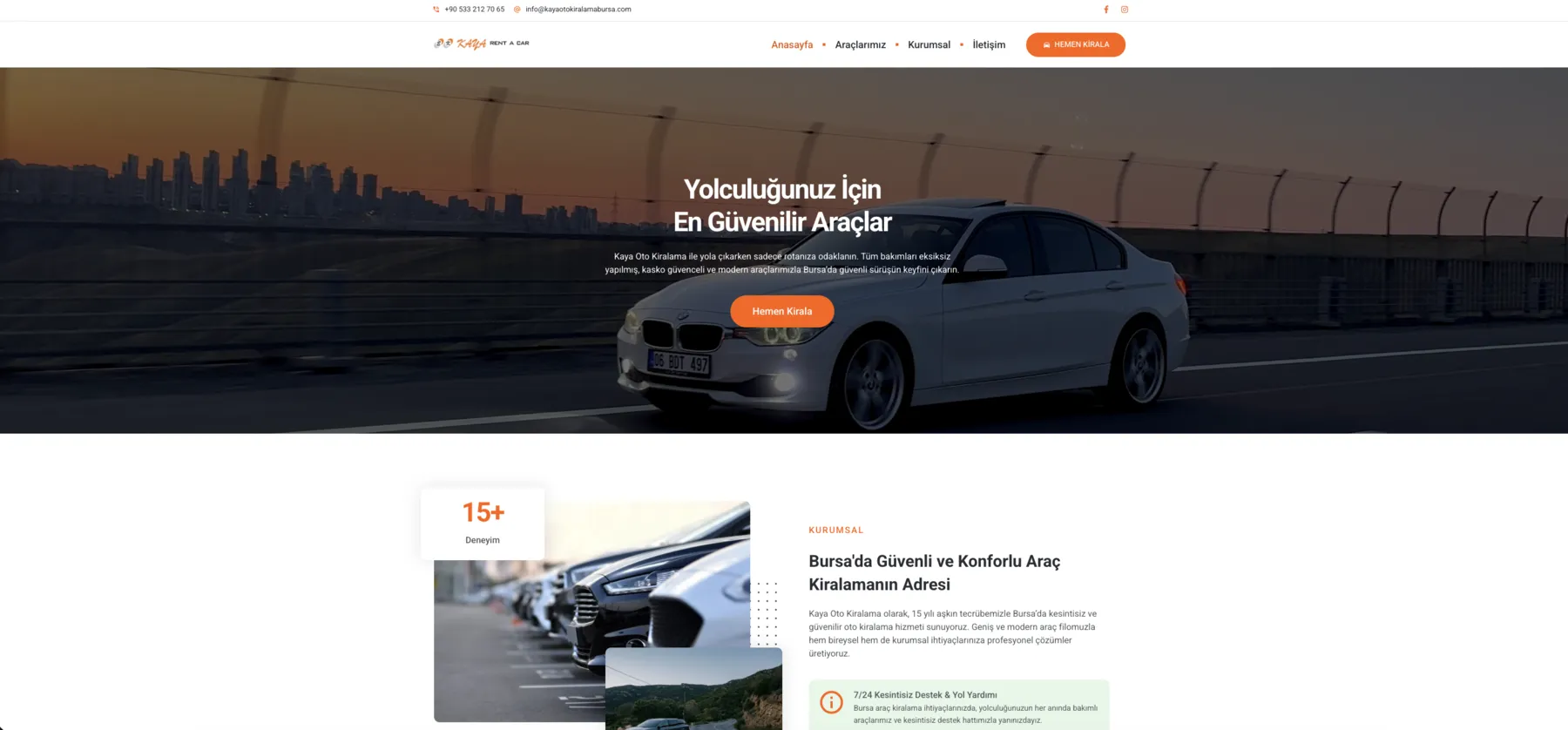 Kaya Oto Kiralama web sitesi ana sayfa görünümü