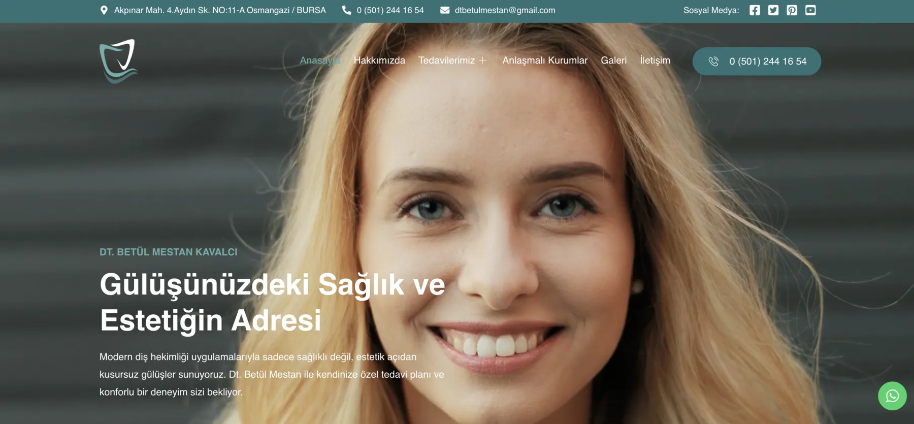 Dt. Betül Mestan Kavalcı web sitesi ana sayfası