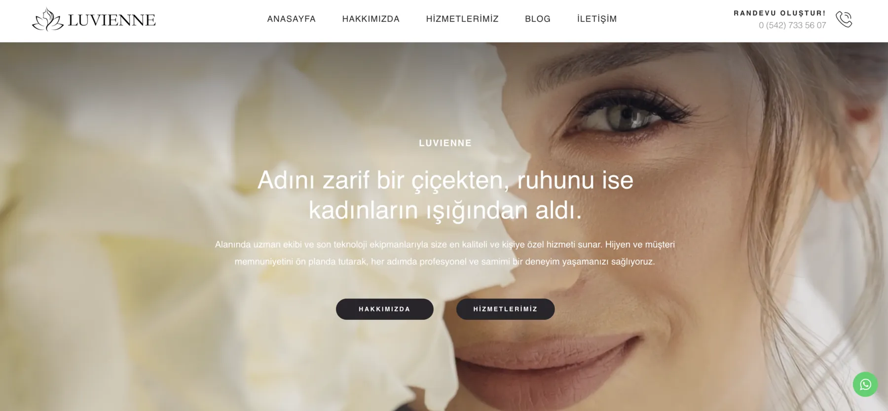 Luvienne Beauty web sitesi ana sayfası