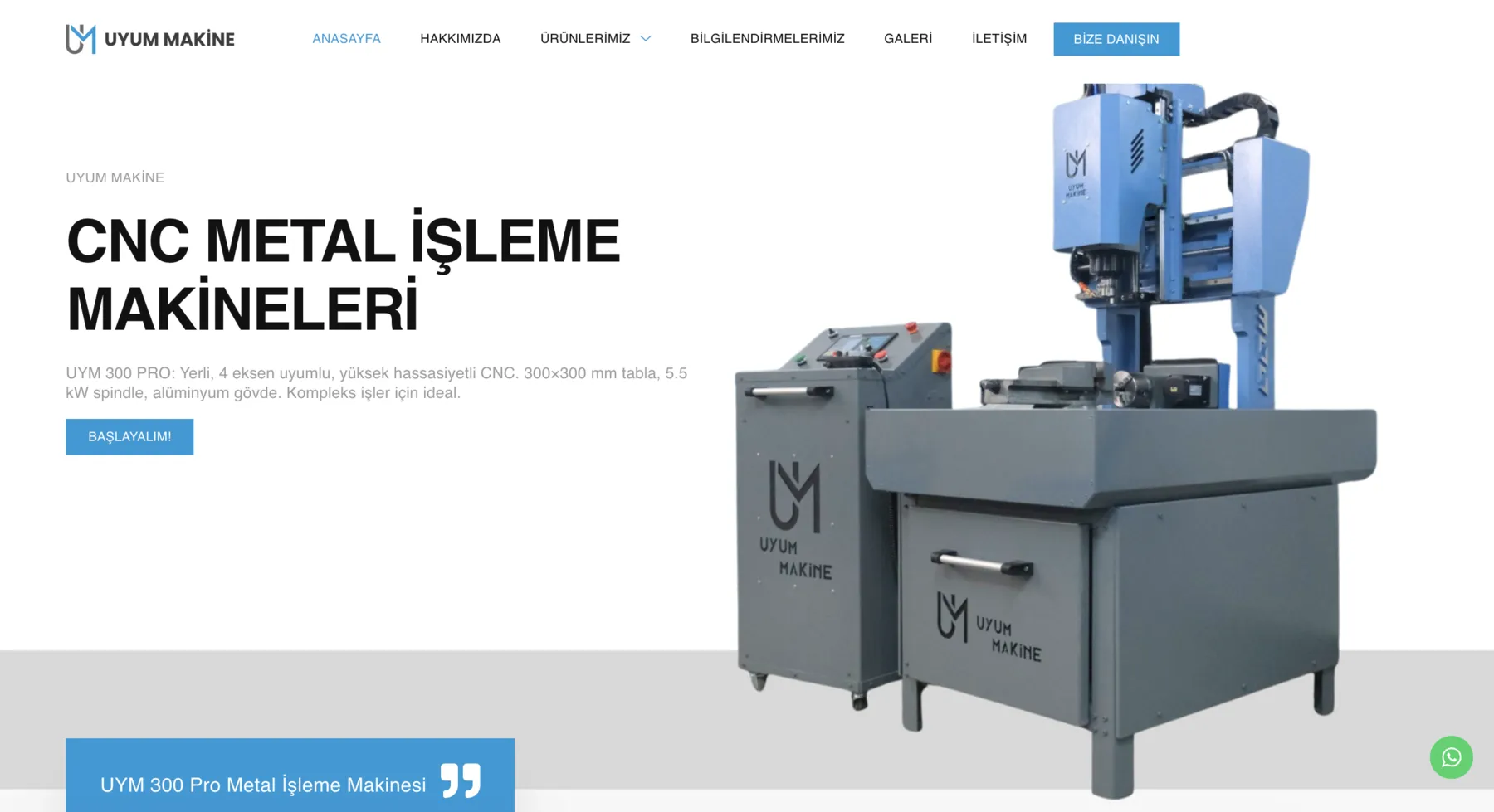 Uyum Makine web sitesi ana sayfası