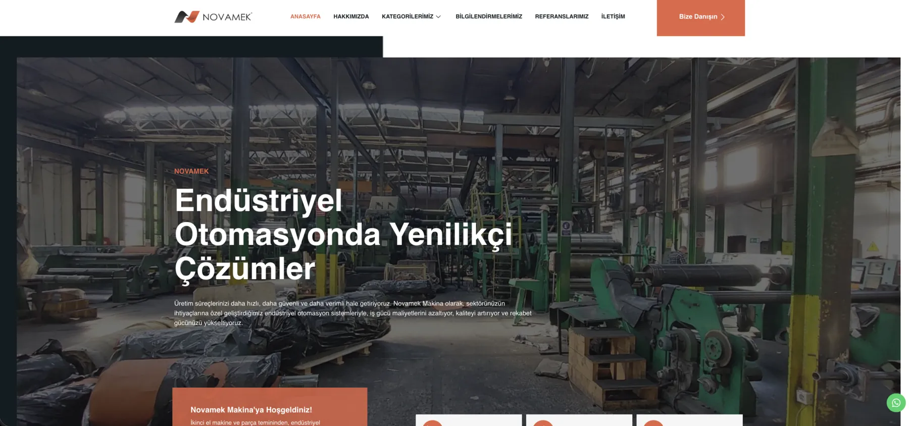 Novamek web sitesi ana sayfası