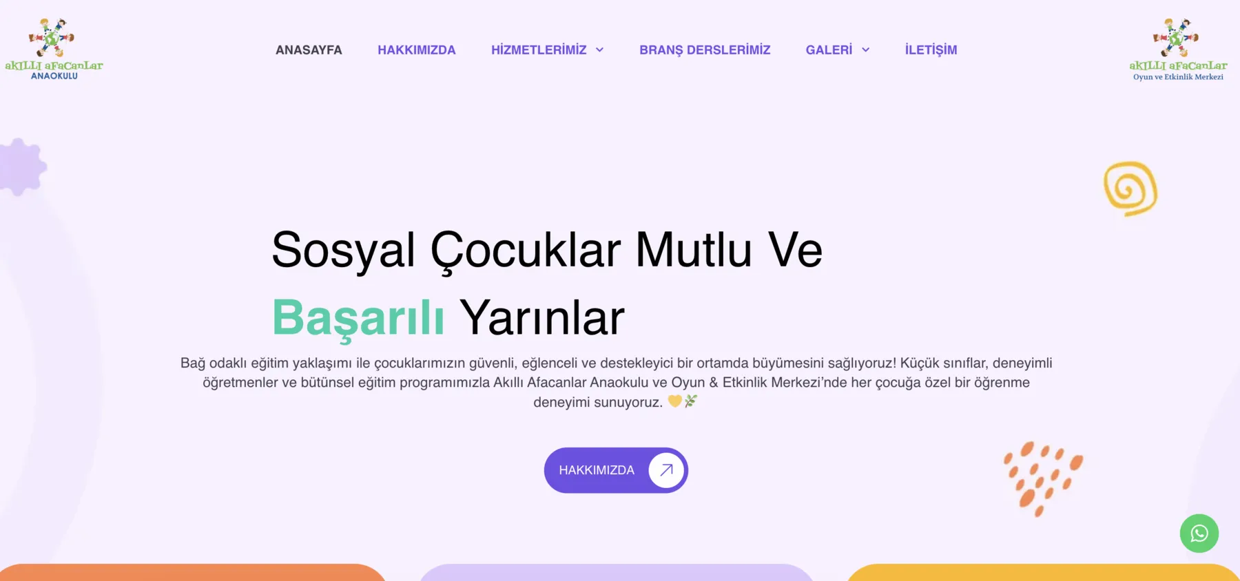 Akıllı Afacanlar web sitesi ana sayfası