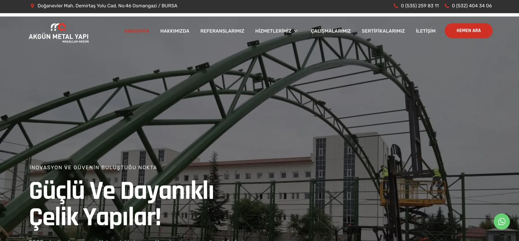 Akgün Metal Yapı web sitesi ana sayfası
