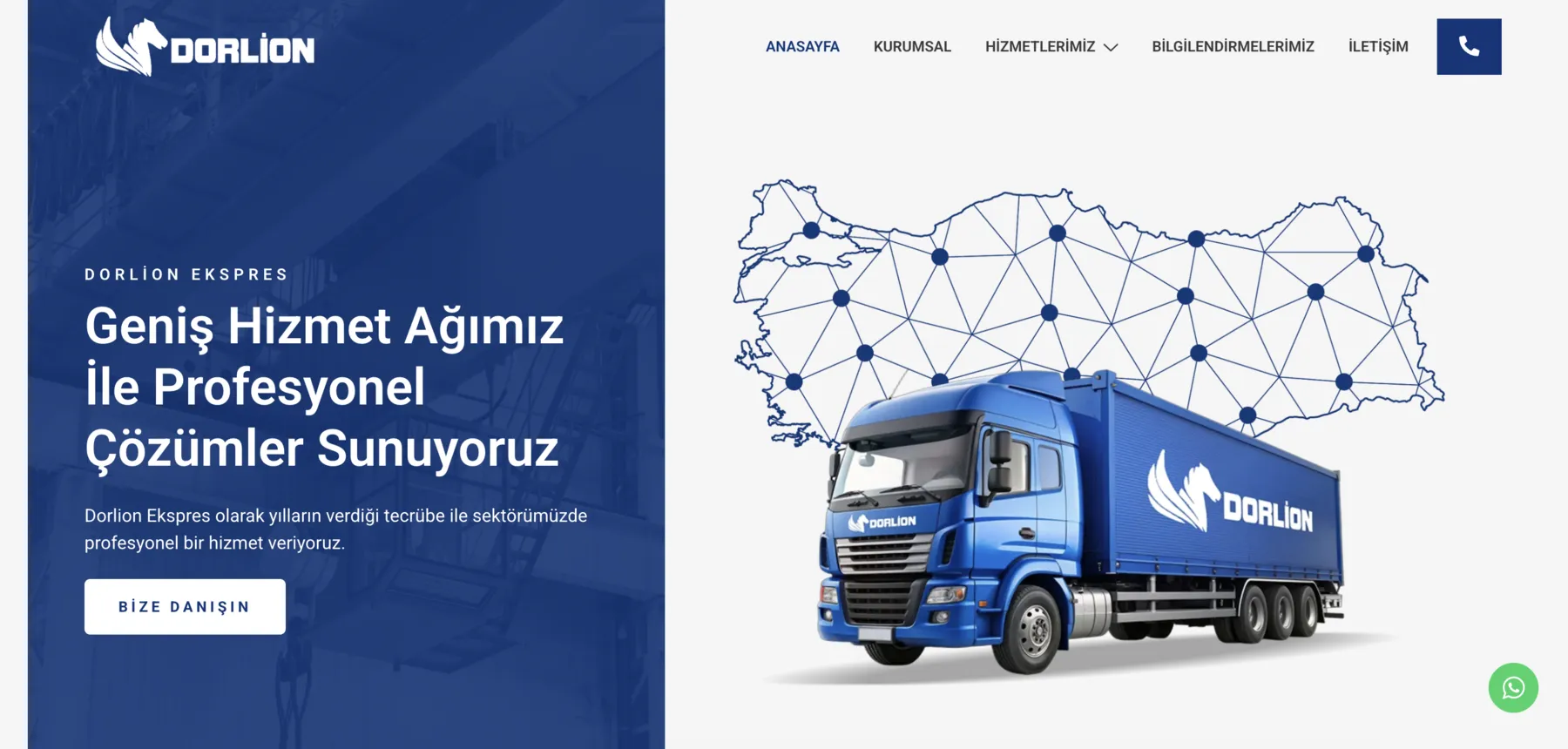 Dorlion Ekspres web sitesi ana sayfası