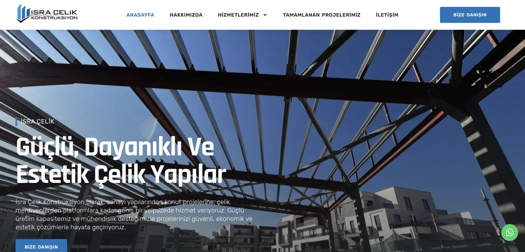 İsra Çelik web sitesi ana sayfası