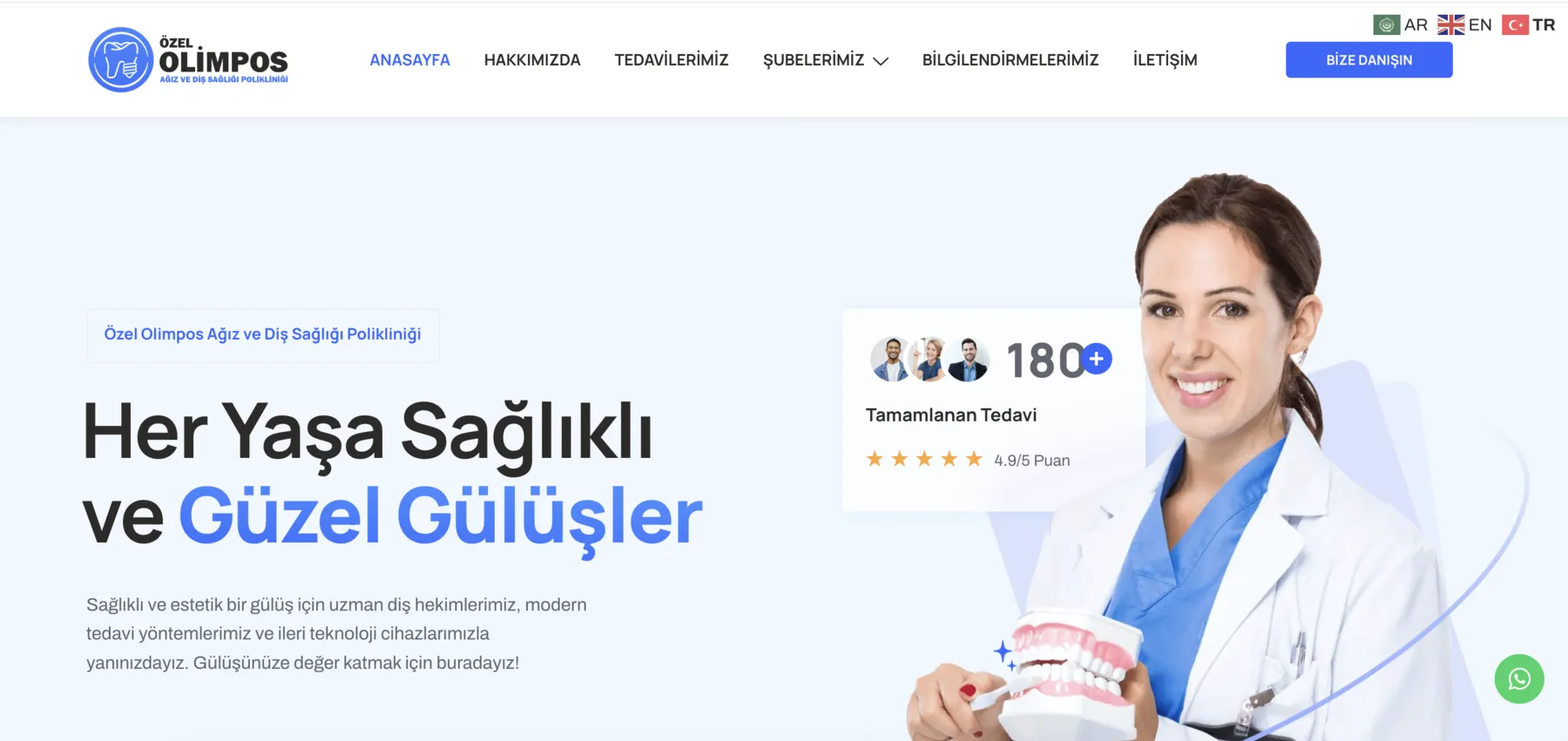 Olimpos Diş Klinikleri web sitesi ana sayfası