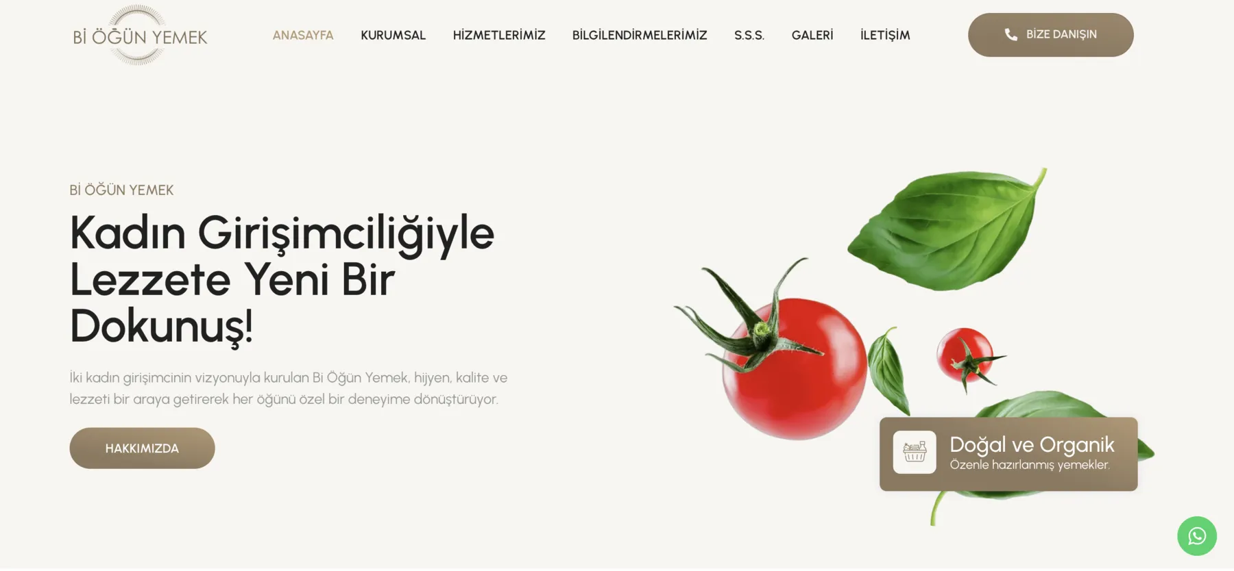 Bi Öğün Yemek web sitesi ana sayfası