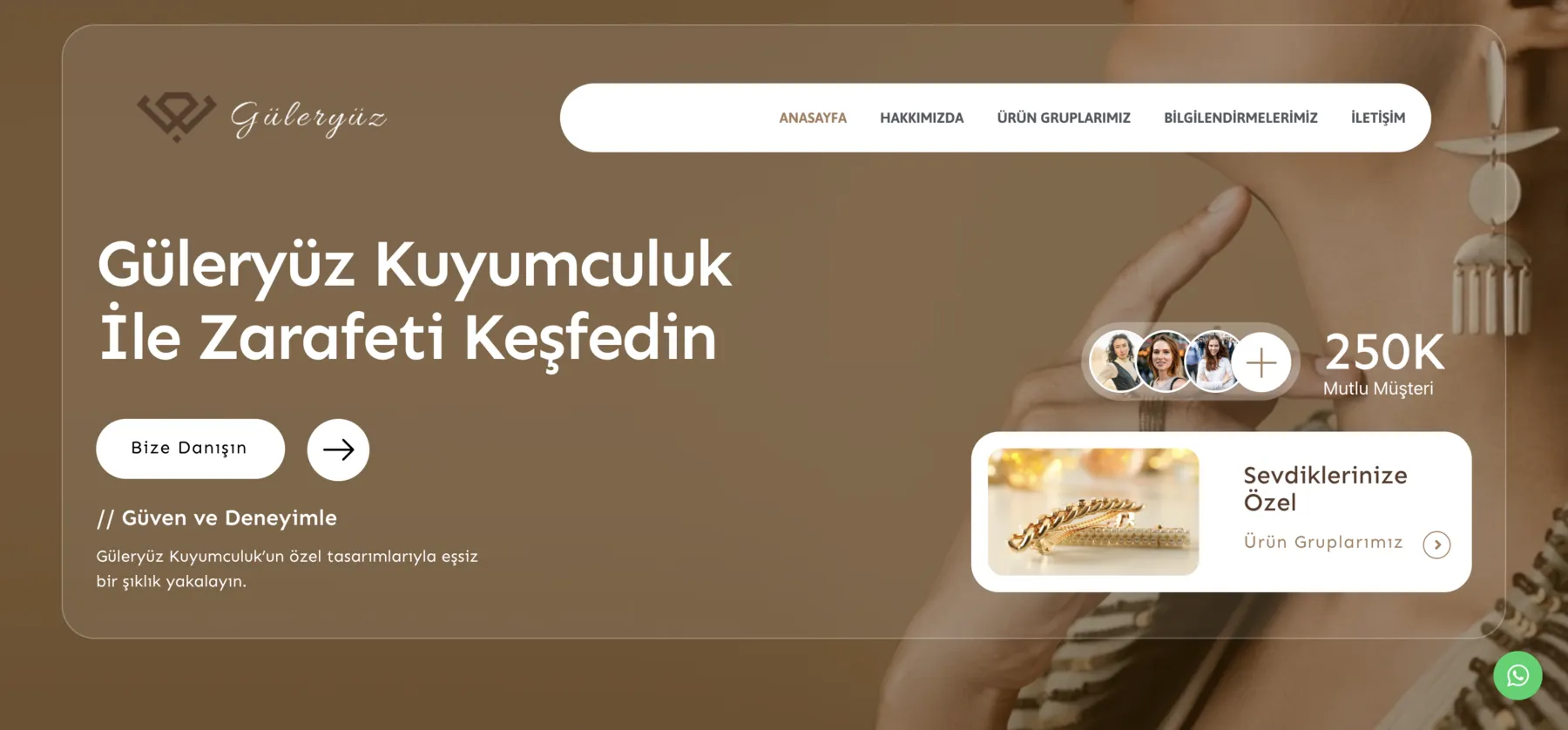 Güleryüz Kuyumculuk web sitesi ana sayfası